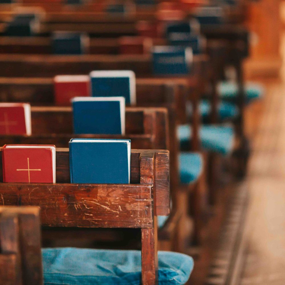 Bible in church on benches